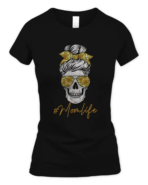 Mom Life Sugar Skull Sunflower Sunglasses Messy Bun Women