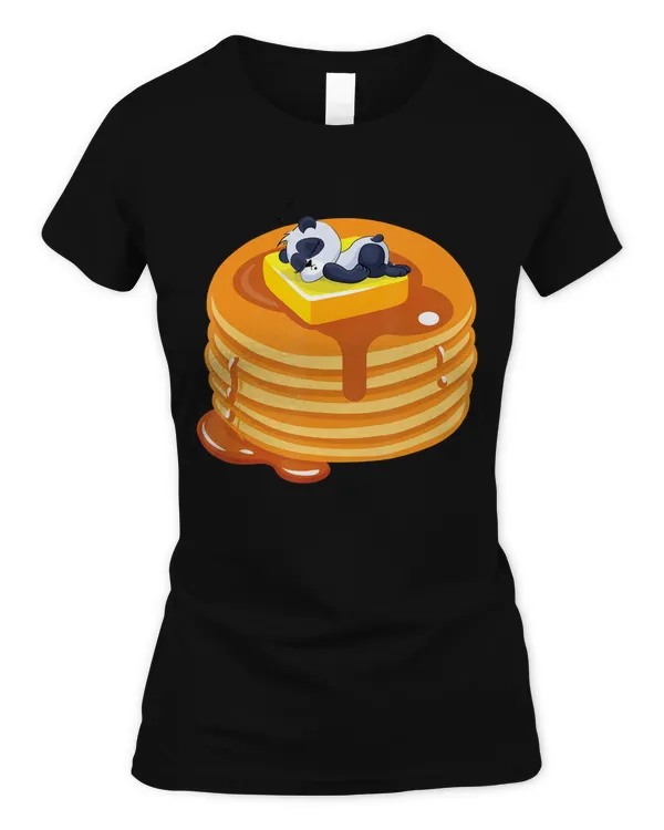 Baby Panda Resting On Top Of Pancakes Cute Baker T-Shirt
