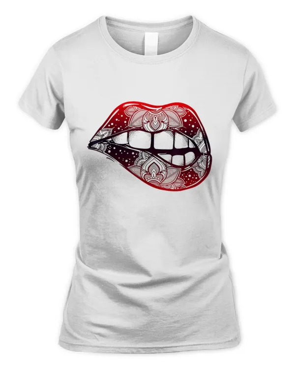 Sexy Biting Lips Boho Lipstick Damask Tattoo