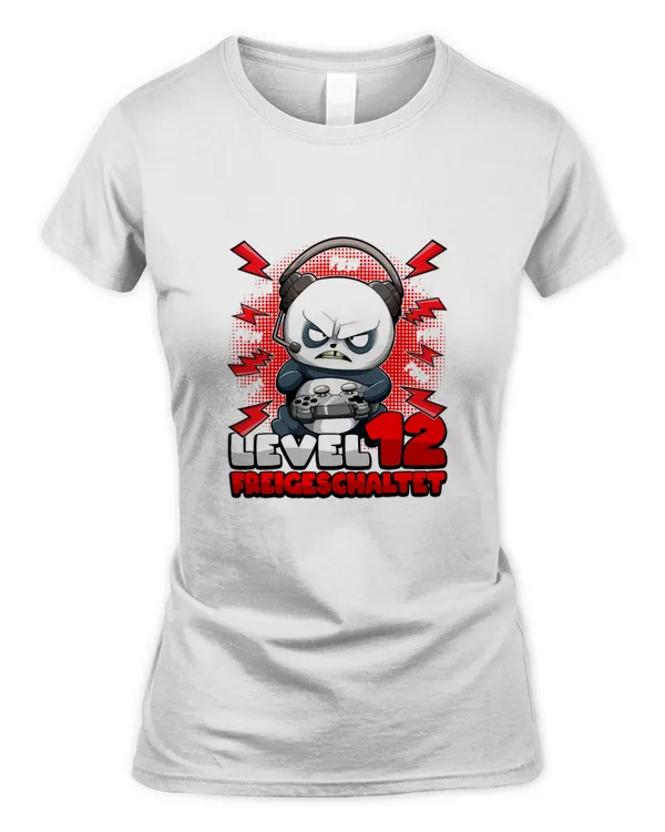 12th Birthday Boy Gamer Panda Level 12 Unlocked Pew T-Shirt