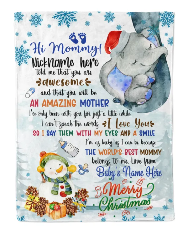 Personalized Hi MOMMY Elephant Cute Baby Boy,  Chritmas Gift from Grandma and baby for Newmom SNOW THEMES WITH GNOMES Merry Christmas