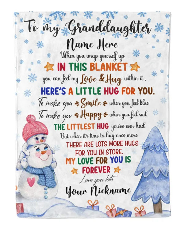 Personalized Winter Snowman To my Granddaughter Christmas Gift with Hug Quotes