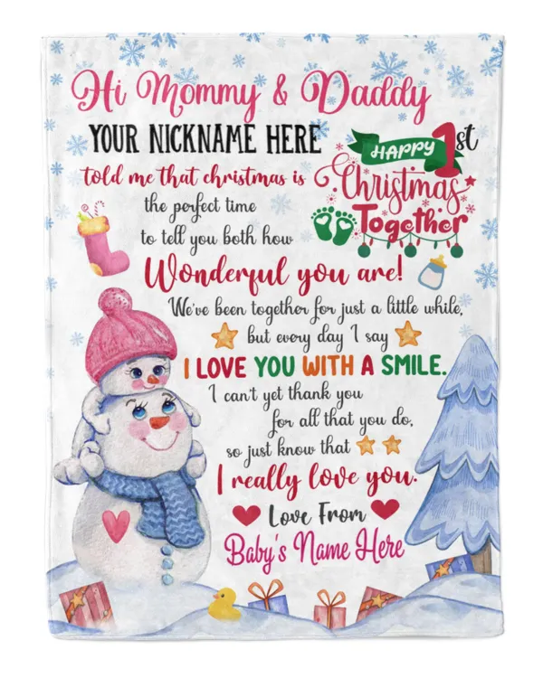 Personalized Hi MOMMY Cute Baby Girl Snowman  1st Chritmas Gift from Grandma and baby for New Parents , First Christmas gifts.