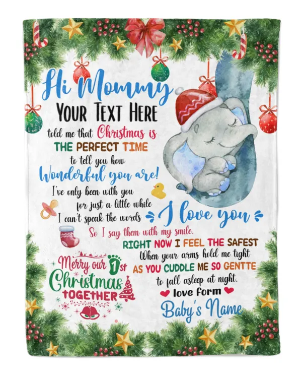 Personalized Hi MOMMY  Cute Baby Girl with Snowman,  1st Chritmas Gift from Grandma and baby for Newmom, First Christmas gifts.