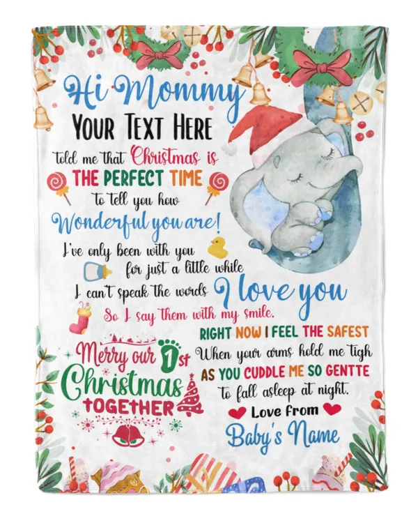 Personalized Hi MOMMY  Cute Elephant Baby ,  1st Chritmas Gift from Grandma and baby for Newmom, First Christmas gifts.