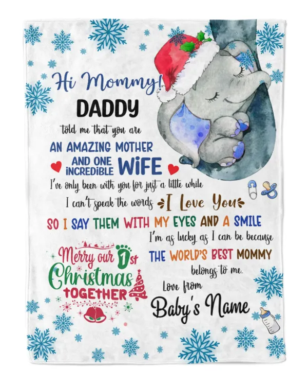 Personalized Hi MOMMY  Cute Elephant Baby ,  1st Chritmas Gift from Daddy and baby for Newmom, First Christmas gifts.
