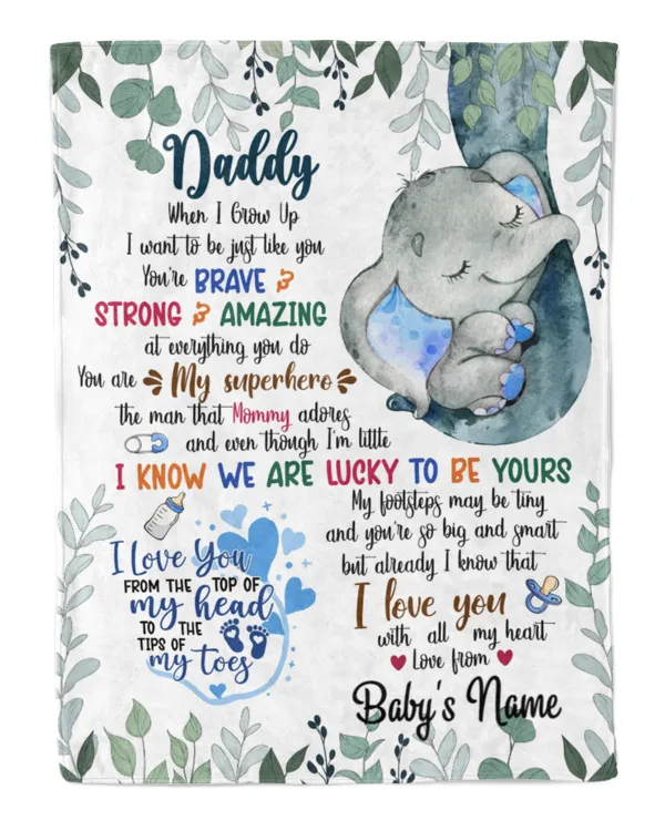 Personalized  Name Blanket Cute Elephant Baby ,  1st Chritmas Gift  for Dad and baby.  First Christmas gifts.