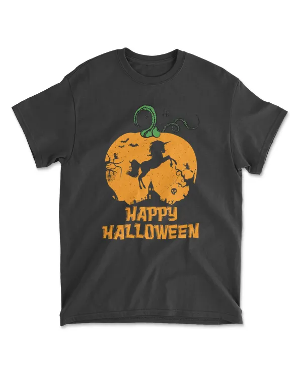 Unicorn Happy Halloween Pumpkin T-Shirt