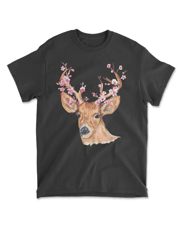 Reindeer Cherry Blossom Painting Wall T-ShirtReindeer cherry blossom Painting Wall Poster Watercolor T-Shirt
