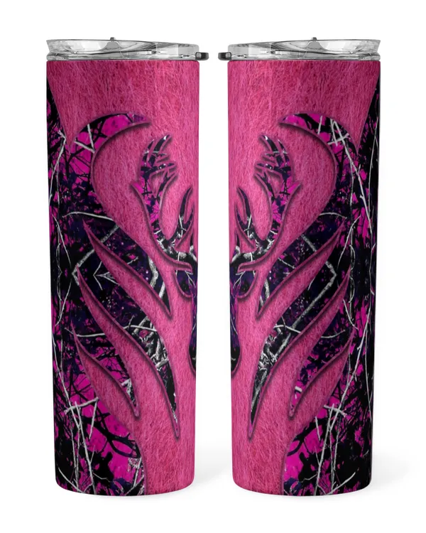 Skinny Tumbler Hunting Deer Pink