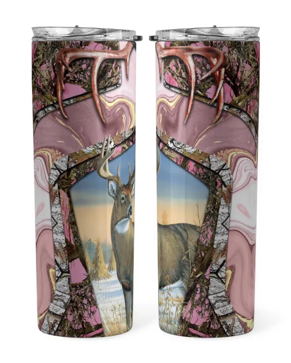 Skinny Tumbler Hunting Deer Pink Gold Camo