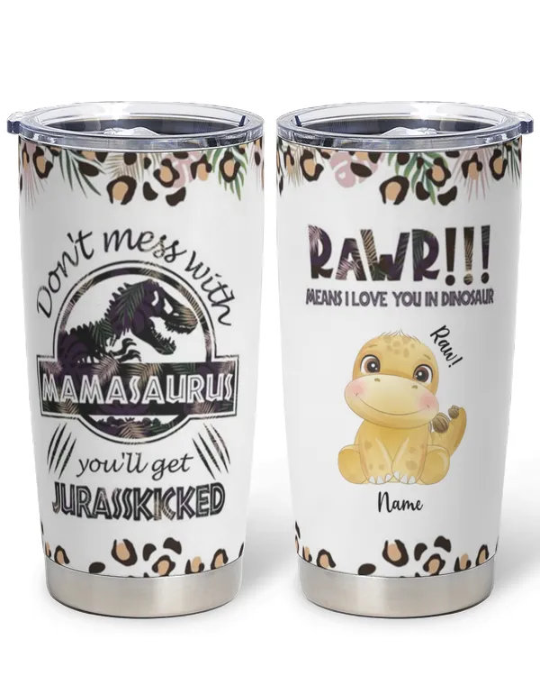Tropical Leopard Mamasaurus Rawr Personalized Tumbler, Best Gift For Mother, Gift For Mom