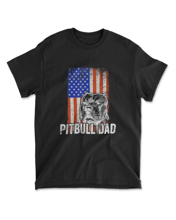 Mens Pitbull Dad American Flag T-Shirt