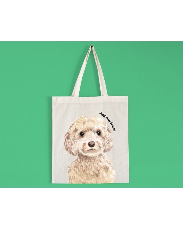 Personalised Champagne Cockapoo Dog Portrait Illustration Natural Cotton Tote Bag