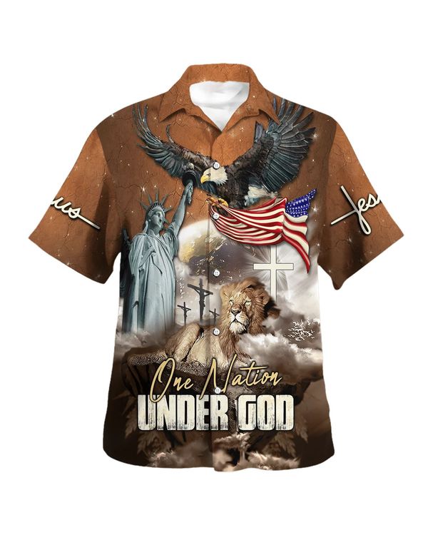 One Nation Under God Jesus Lion Hawaiian Shirt - Christian Hawaiian Shirt - Religious Hawaiian Shirts