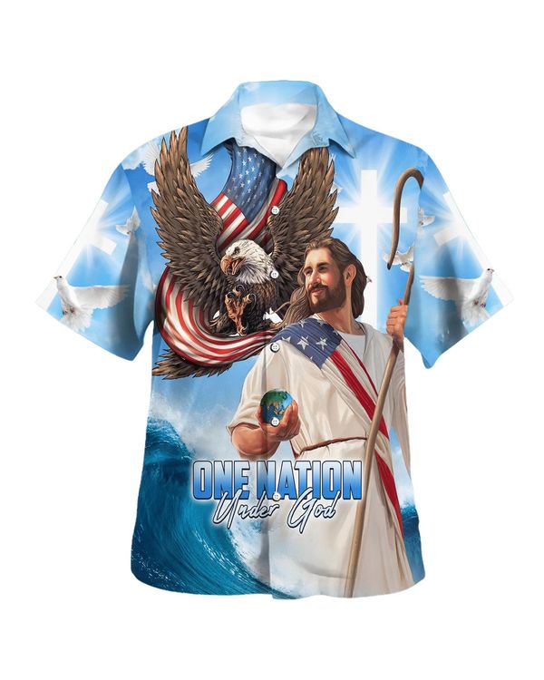One Nation Under God Jesus Eagle American Hawaiian Shirt - Christian Hawaiian Shirt - Religious Hawaiian Shirts