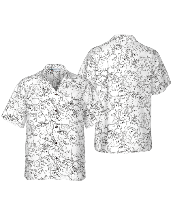 Funny Cats Black And White Pattern Hawaiian Shirt