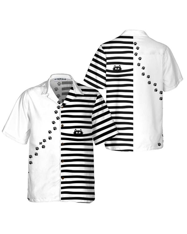 Black Cat Paw Print Hawaiian Shirt, Funny Black Cat Shirt For Adults, Cat Themed Gift For Cat Lovers