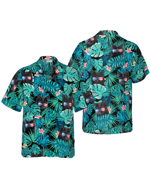 Black Cat Tropical Fourth Of July Hawaiian Shirt