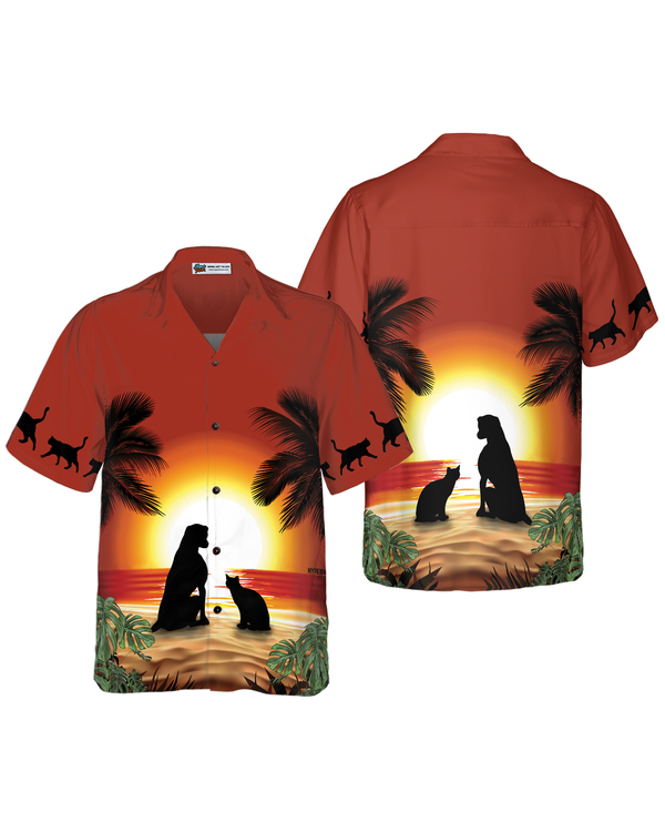 Cat And Dog Sunset Hawaiian Shirt