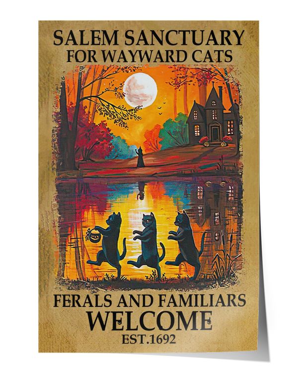 Black Cat Salem Sanctuary Canvas Wall Art Farmhouse Sign Decor Poster Birthday Wedding Housewarming Gift Ready To Hang Wall Decor Artwork Print Poster Wall Art Print Home Decor Vintage