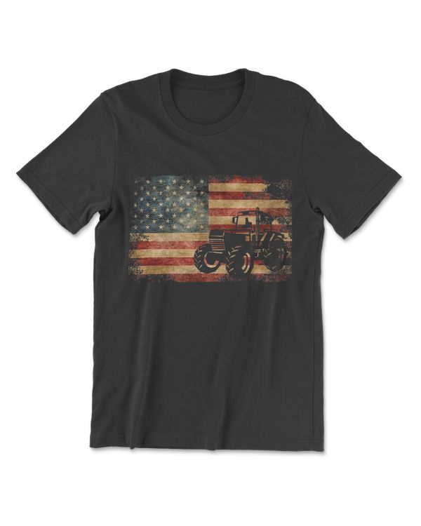 Vintage Farm Tractor American Flag Patriotic Farming USA T-Shirt