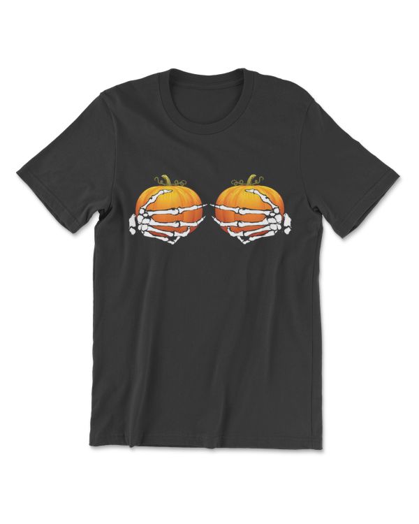 Halloween Shirts For Women Pumpkin Boobs Skeleton Hands T-Shirt