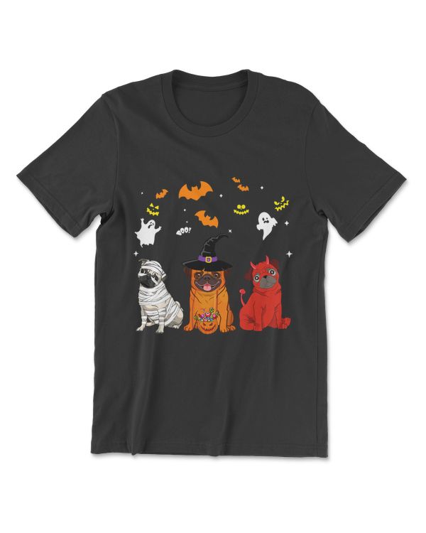 Halloween pug Dogs Lovers Mummy Witch Demon Costumes T-Shirt
