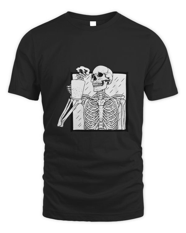 Halloween Coffee Drinking Skeleton Skull