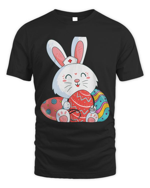 Cute Bunny Nurse Eggs Happy Easter Day Nursing T-Shirt