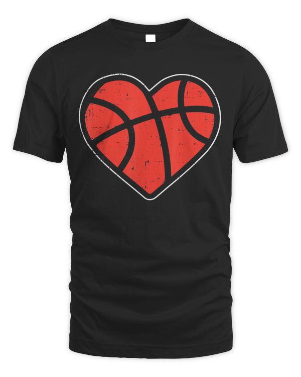 Basketball Heart Love Valentines Day Sport Player Coach Gift T-Shirt