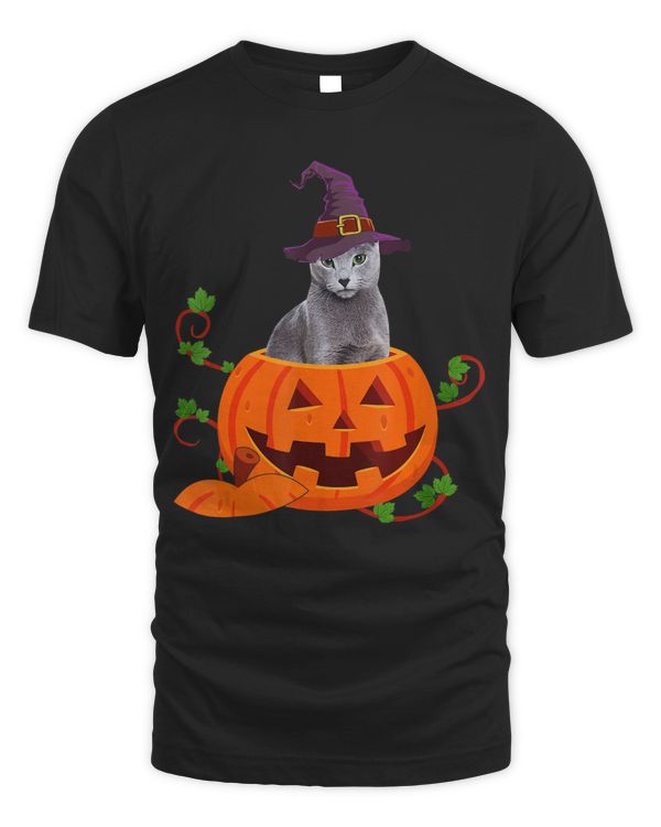 Cat Lover Gifts Funny Russian Blue Pumpkin Halloween T-Shirt