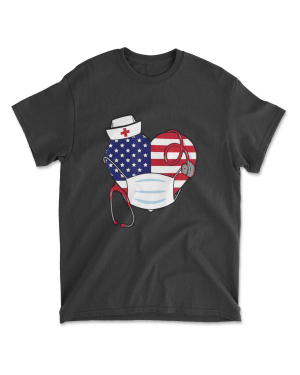 4th of July of Nurse America Heart 4th of July of Nurse fun T-Shirt