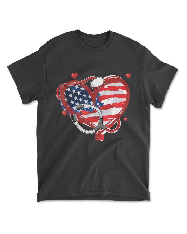 All American Nurse 4th of July Patriotic USA Flag Nursing T-Shirt