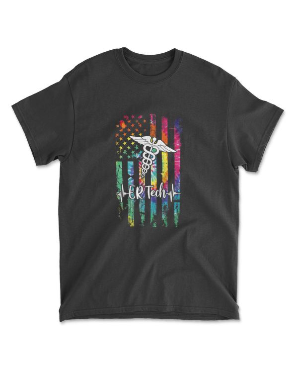 American Flag Tie Dye ER Tech Costume Nurse Day Nursing T-Shirt