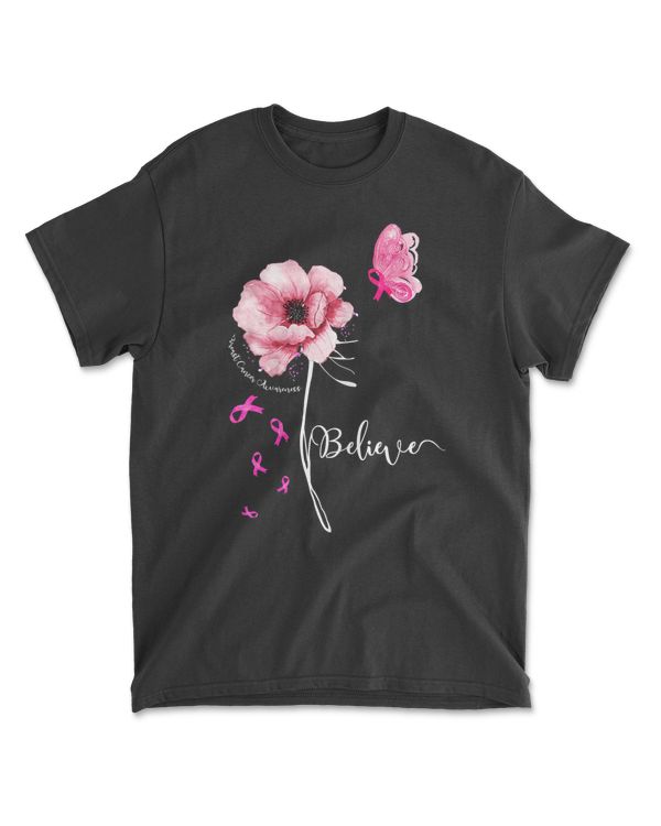 womens believe flower butterfly pink ribbon breast cancer awareness