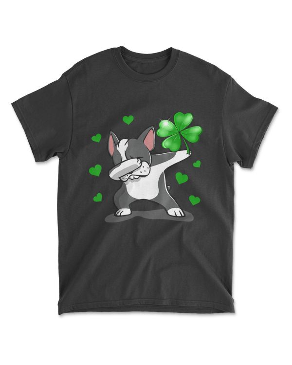 Boston Terrier Dabbing Lucky Irish Shamrock T-Shirt