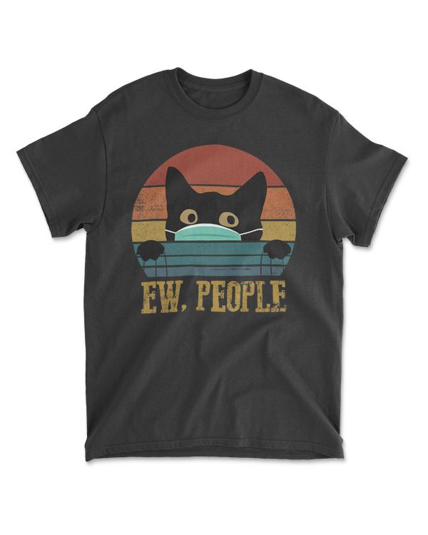 Ew People Black Cat Funny Vintage Anti Social Introvert T-Shirt