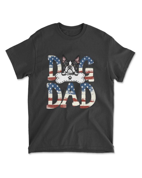 Boston Terrier Dad Fathers Day American Flag Dog Lovers T-Shirt