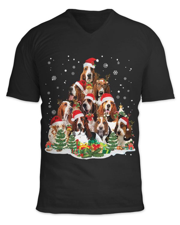 Dog Basset Hound Christmas Tree Santa Hat Pajama Dog Lover