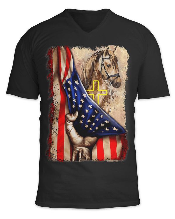 Christian Jesus Cross Patriotic Horse Lover American Flag 1