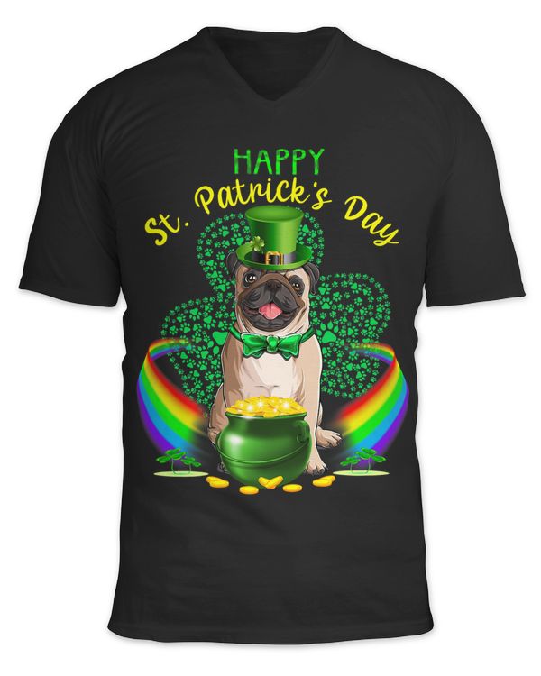 Happy St Patricks Day Pug Leprechaun Hat Shamrocks