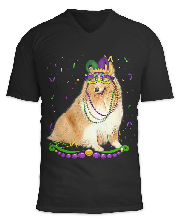 Cute Shetland Wearing Carnival Mask Mardi Gras Dogs Lover