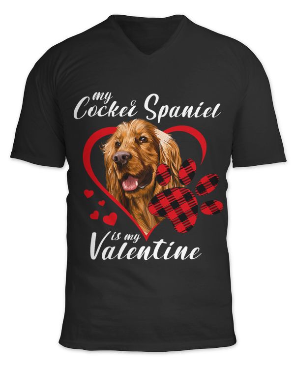 Cocker Spaniel Is My Valentine Funny Dog Paw Red Plaid Heart 132