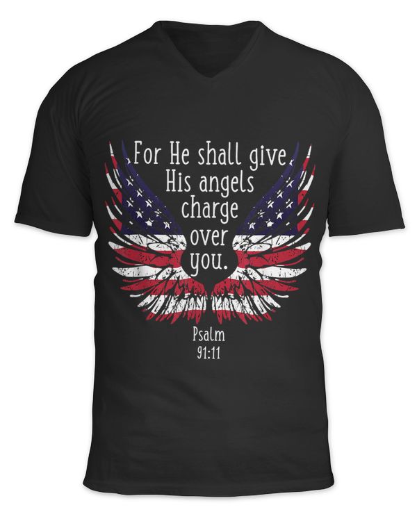 Bible Quote Psalm 9111 Angel Wings Flag Distressed Graphic