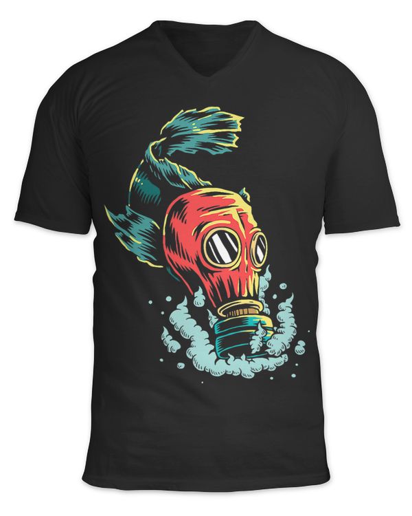 Fish with mask gas mask against pollution shirt