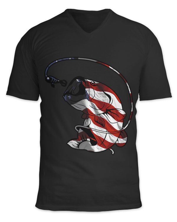 Fishing American Flag Large Mouth Bass Tshirt