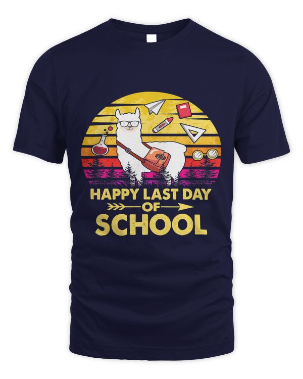 Cute Happy Last Day OF SchoolLlama Vintage Funny 133