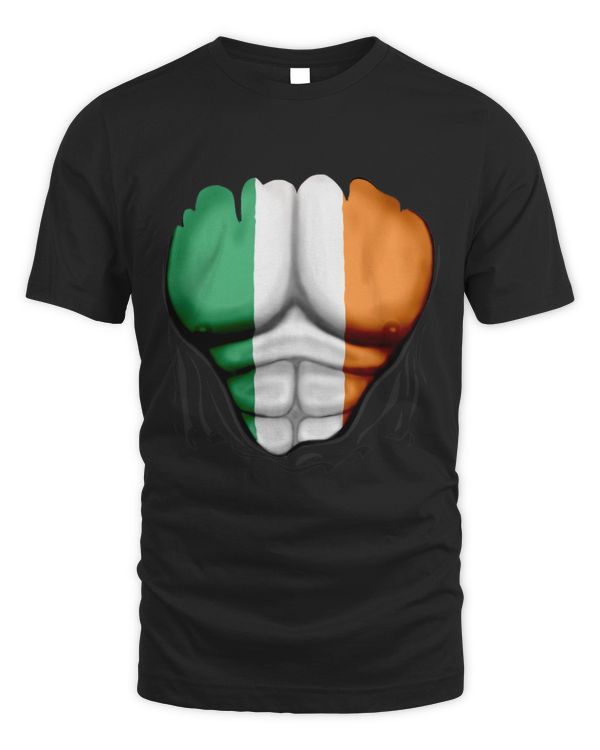Mens Fake Muscles Ireland Flag TShirt Saint Pattys Paddys Day