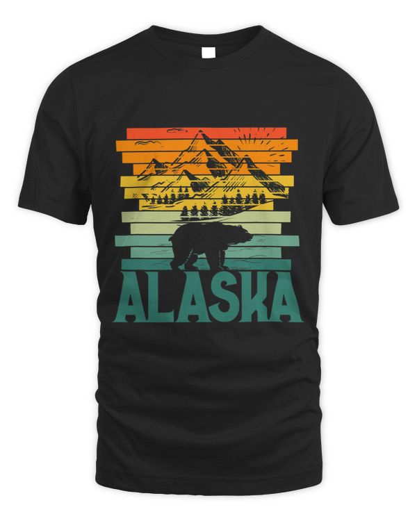 Alaskan Glacier Mountains Landscape Bear Animal Retro Cute
